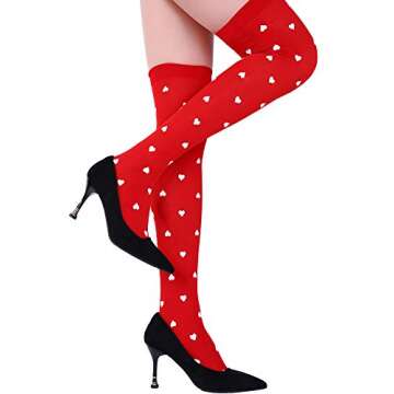 Blulu 4 Pairs Valentine's Day Knee Thigh High Stocking Knee White and Red Socks Heart High Socks for Costume Accessory, 4 Styles