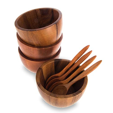 BestySuperStore 4" Acacia Wood Bowls & Spoons Set - Eco-Friendly Serving