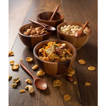 Acacia Wood Bowl Set with Spoons - Eco-Friendly Serving Bowls