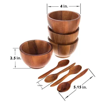 Acacia Wood Bowl Set with Spoons - Eco-Friendly Serving Bowls