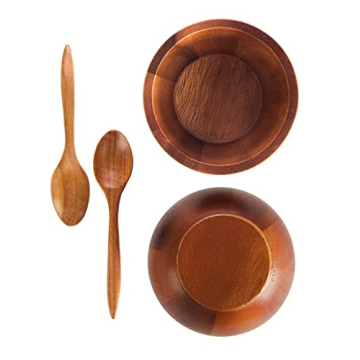 Acacia Wood Bowl Set with Spoons - Eco-Friendly Serving Bowls