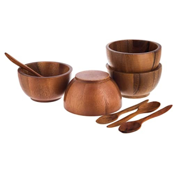 Acacia Wood Bowl Set with Spoons - Eco-Friendly Serving Bowls