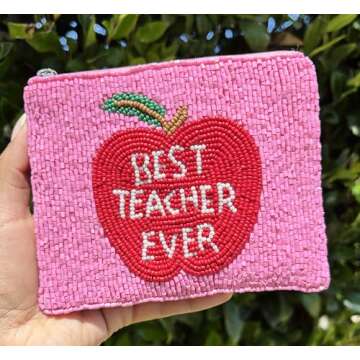 BEST TEACHER EVER Beaded Pouch Purse - Perfect Gift for Educators