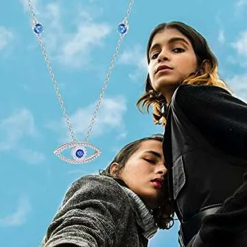 IOHUPCI Evil Eye Necklace: Sterling Silver, Blue Zirconia, Perfect Gift for Women
