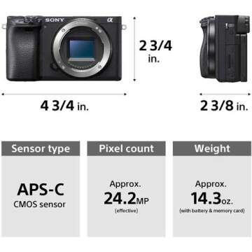 Sony Alpha a6400 Mirrorless Digital Camera with 18-135mm Lens - Bundle with Shoulder Bag, 64GB SD Card, Cleaning Kit, SD Card Case, Tripod, Corel PC Software Kit, and More (16 Items)