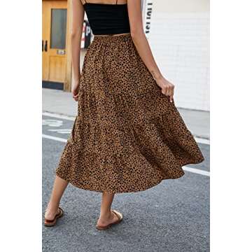 SimpleFun Womens Skirts Dressy Casual Elastic High Wasit Summer Leopard Print Long Skirt (Floral5,XL)