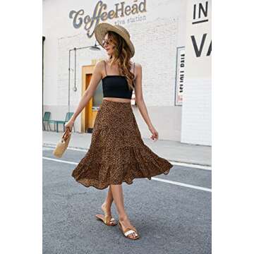 SimpleFun Womens Skirts Dressy Casual Elastic High Wasit Summer Leopard Print Long Skirt (Floral5,XL)