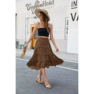 SimpleFun Womens Skirts Dressy Casual Elastic High Wasit Summer Leopard Print Long Skirt (Floral5,XL)