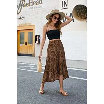 SimpleFun Womens Skirts Dressy Casual Elastic High Wasit Summer Leopard Print Long Skirt (Floral5,XL)