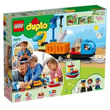LEGO DUPLO Town Cargo Train Set - Push & Go Motor Train Toy for Toddlers - Preschool Learning Toy for Boys & Girls Ages 2-5, Includes Sound & Light, Moving Crane - Gift for Birthdays - 10875