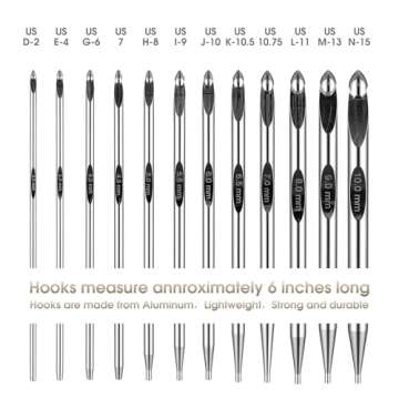 Tunisian Crochet Hooks Set with Cable 6-Inch Aluminum Interchangeable Crochet Hooks Set 3mm-10mm Lon...