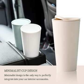 SSNNUU Car Trash Can with Lid, Mini Leakproof Trash Bin on Cup Holder, 400ML PP Plastic Car Garbage Can for Home, Office (Beige)