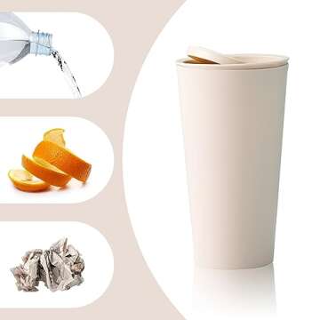 SSNNUU Car Trash Can with Lid, Mini Leakproof Trash Bin on Cup Holder, 400ML PP Plastic Car Garbage Can for Home, Office (Beige)