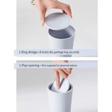 SSNNUU Car Trash Can with Lid, Mini Leakproof Trash Bin on Cup Holder, 400ML PP Plastic Car Garbage Can for Home, Office (Beige)