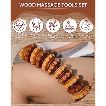 ONUEMP Wood Therapy Massage Tools, Wooden Bend Waist Thigh Massager & Muscle Roller Stick, Maderoterapia Colombiana Kit for Lymphatic Drainage, Anti Cellulite, Body Contouring/Shaping, Deep Tissue