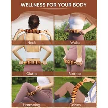 ONUEMP Wood Therapy Massage Tools, Wooden Bend Waist Thigh Massager & Muscle Roller Stick, Maderoterapia Colombiana Kit for Lymphatic Drainage, Anti Cellulite, Body Contouring/Shaping, Deep Tissue