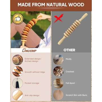 ONUEMP Wood Therapy Massage Tools, Wooden Bend Waist Thigh Massager & Muscle Roller Stick, Maderoterapia Colombiana Kit for Lymphatic Drainage, Anti Cellulite, Body Contouring/Shaping, Deep Tissue