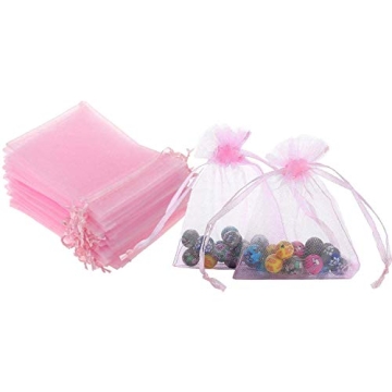 50 Pcs Pink Organza Gift Wrap Bags, 4x6, Ideal for Parties and Favors