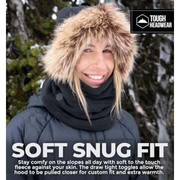 Tough Headwear Balaclava Ski Mask for Men and Women - Heavyweight Fleece Winter Shiesty Cover - Extreme Cold Weather Full Face Masks - Skiing & Snowboarding Snow Gear - Fur