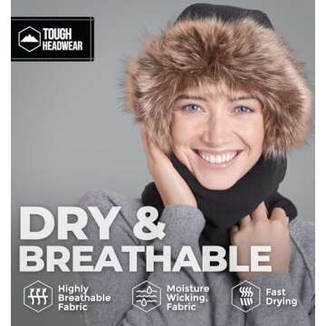 Tough Headwear Balaclava Ski Mask for Men and Women - Heavyweight Fleece Winter Shiesty Cover - Extreme Cold Weather Full Face Masks - Skiing & Snowboarding Snow Gear - Fur