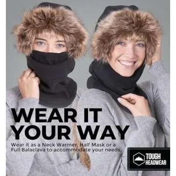 Tough Headwear Balaclava Ski Mask for Men and Women - Heavyweight Fleece Winter Shiesty Cover - Extreme Cold Weather Full Face Masks - Skiing & Snowboarding Snow Gear - Fur