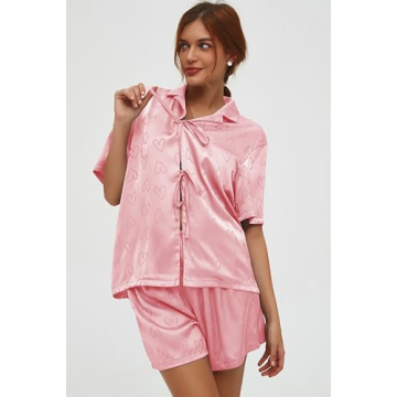 Elegant CHYRII Silk Satin Pajamas Gift Set in Heart Print