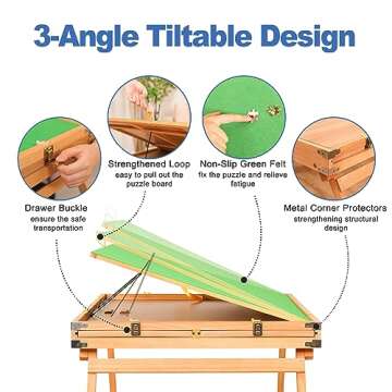 1500 Piece Puzzle Table with Legs, 35''x26'' Adjustable Puzzle Tables for Adults and Children | 3-Tilting-Angle Portable Wooden Jigsaw Puzzle Board with 4 Drawers & Cover for Gift