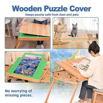 1500 Piece Puzzle Table with Legs, 35''x26'' Adjustable Puzzle Tables for Adults and Children | 3-Tilting-Angle Portable Wooden Jigsaw Puzzle Board with 4 Drawers & Cover for Gift