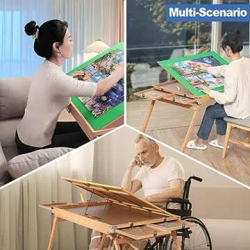 1500 Piece Puzzle Table with Legs, 35''x26'' Adjustable Puzzle Tables for Adults and Children | 3-Tilting-Angle Portable Wooden Jigsaw Puzzle Board with 4 Drawers & Cover for Gift