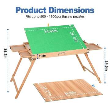 1500 Piece Puzzle Table with Legs, 35''x26'' Adjustable Puzzle Tables for Adults and Children | 3-Tilting-Angle Portable Wooden Jigsaw Puzzle Board with 4 Drawers & Cover for Gift