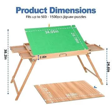 1500 Piece Puzzle Table with Legs, 35''x26'' Adjustable Puzzle Tables for Adults and Children | 3-Tilting-Angle Portable Wooden Jigsaw Puzzle Board with 4 Drawers & Cover for Gift