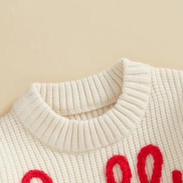 Baby Christmas Sweater Boy Girl Chunky Knit Long Sleeve Crewneck Embroidery Sweatshirt Toddler Pullover Tops (Holly Jolly-White, 2-3T)