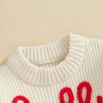 Baby Christmas Sweater Boy Girl Chunky Knit Long Sleeve Crewneck Embroidery Sweatshirt Toddler Pullover Tops (Holly Jolly-White, 2-3T)