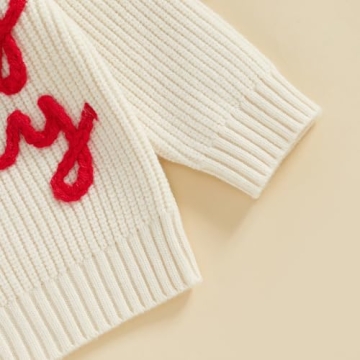 Baby Christmas Sweater Boy Girl Chunky Knit Long Sleeve Crewneck Embroidery Sweatshirt Toddler Pullover Tops (Holly Jolly-White, 2-3T)