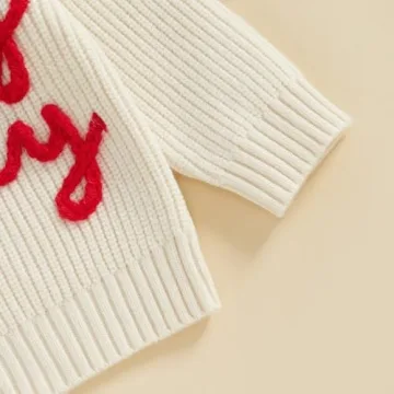 Baby Christmas Sweater Boy Girl Chunky Knit Long Sleeve Crewneck Embroidery Sweatshirt Toddler Pullover Tops (Holly Jolly-White, 2-3T)