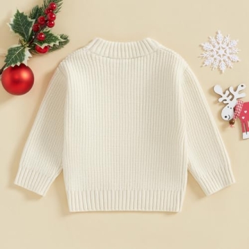 Baby Christmas Sweater Boy Girl Chunky Knit Long Sleeve Crewneck Embroidery Sweatshirt Toddler Pullover Tops (Holly Jolly-White, 2-3T)