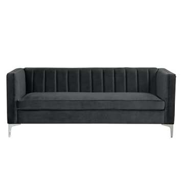 Morden Fort Velvet Office Sofa 71“W Contemporary Sofa Home Theater Seating Upholstered 3-Seater Modern Chesterfield Small Black Sofa Furniture for Living Room Office Bedroom Apartment, Black