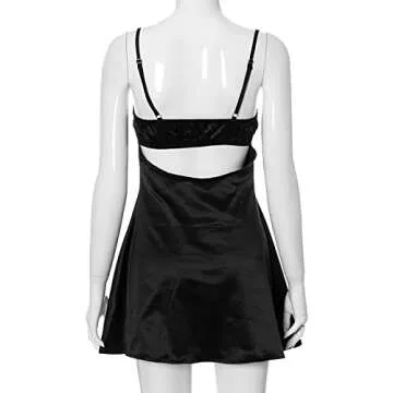 Women's Satin Cami Dress Sleeveless Hollow Out Patchwork Lace Dress Sexy Bodycon Backless Mini Dress Party Clubwear