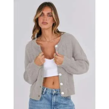 Cozy ANRABESS Fuzzy Knit Cardigan Sweater for Women