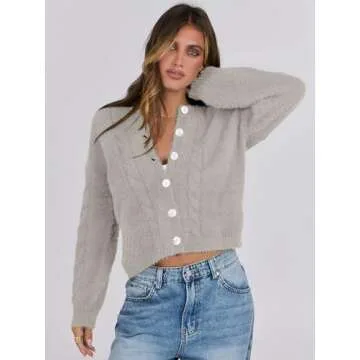 Cozy ANRABESS Fuzzy Knit Cardigan Sweater for Women