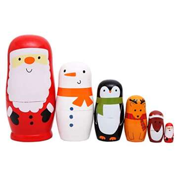 Debbieicy 6Pcs Beautiful Handmade Wooden Russian Nesting Dolls Santa Claus Matryoshka Dolls Gift for...