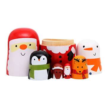 Debbieicy 6Pcs Beautiful Handmade Wooden Russian Nesting Dolls Santa Claus Matryoshka Dolls Gift for Christmas and Birthday - Stacking Doll Set of 6 from 6" Tall (Santa 6)