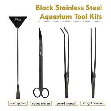 hygger Long Stainless Steel Premium Aquarium Tools, 4 PCS Aquatic Plant Tweezers Scissors Spatula Ki...