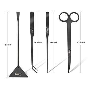 hygger Long Stainless Steel Premium Aquarium Tools, 4 PCS Aquatic Plant Tweezers Scissors Spatula Kits Comes with 1 Cleaning Cloth, for Fish Tank Starters
