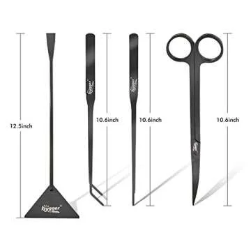 hygger Long Stainless Steel Premium Aquarium Tools, 4 PCS Aquatic Plant Tweezers Scissors Spatula Kits Comes with 1 Cleaning Cloth, for Fish Tank Starters