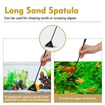 hygger Long Stainless Steel Premium Aquarium Tools, 4 PCS Aquatic Plant Tweezers Scissors Spatula Kits Comes with 1 Cleaning Cloth, for Fish Tank Starters