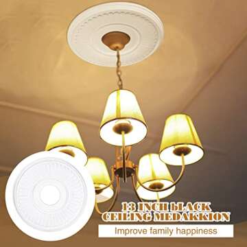 Liliful 2 Pieces PU Ceiling Medallion for Light Fixtures White Ceiling Light Decorative Fan Medallion Lighting Ceiling Ring Covers 13"OD x 3.5"ID Molded Round Ceiling Medallions for Chandeliers Home