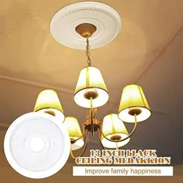 Liliful 2 Pieces PU Ceiling Medallion for Light Fixtures White Ceiling Light Decorative Fan Medallion Lighting Ceiling Ring Covers 13"OD x 3.5"ID Molded Round Ceiling Medallions for Chandeliers Home