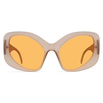 TYA Oversized Sunglasses for Women Fashion Oval Futuristic Chunky Sunglasses Cat-Eye Rectangular Shades Glasses Eyeglasses Orange