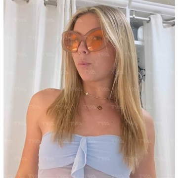 TYA Oversized Sunglasses for Women Fashion Oval Futuristic Chunky Sunglasses Cat-Eye Rectangular Shades Glasses Eyeglasses Orange